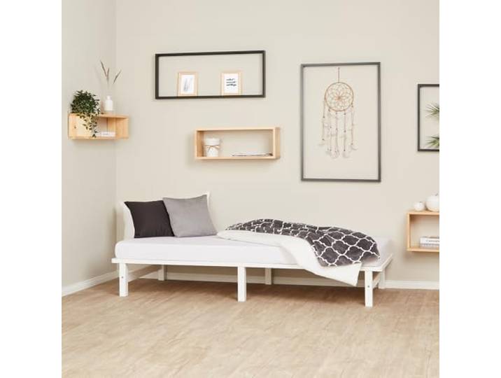 Homestyle4u Massivholzbett 90x200 - Einzelbett mit Matratze & Lattenrost Palettenbett aus Kiefer, weiß lackiert – inkl. Rolllattenrost & Komfortschaummatratze – ideal für Jugendzimmer