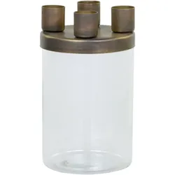 Chic Antique Kerzenständer mit Glas mit 4 Haltern, Messinglook, H16/D9,5 cm für Mini Stabkerzen