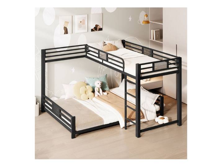 OKWISH Etagenbett Doppelbett Kinderbett (L-förmiges Metall-Etagenbett– platzsparend, 1-St., 90x200/140x200)