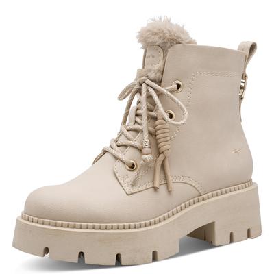 Winterboots TAMARIS, Damen, Gr. 38, Warmfutter, beige, Lederimitat, unifarben, Basic, Schuhe Winterboots, Blockabsatz, Schnürboots in veganer Verarbeitung