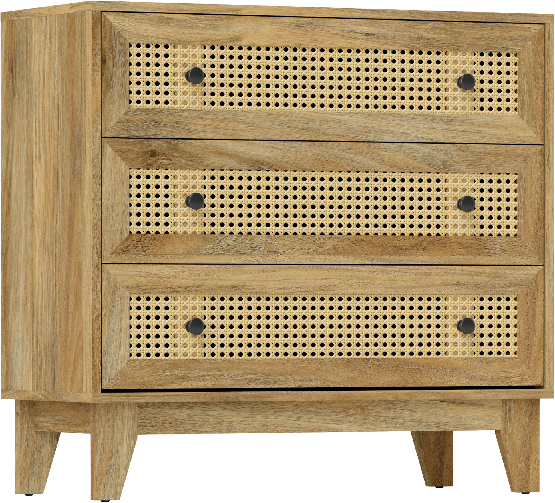 Homcom Cassettiera 3 cassetti mobile in rattan intrecciato aspetto legno chiaro 80 x 35 x 76 cm