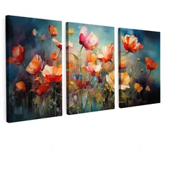 LEINWANDBILD 3er Set Blumen - Bunt - Abstrakt 240x120 cm