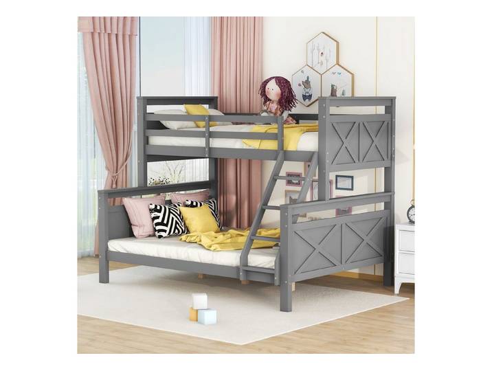Odikalo Etagenbett Kinderbett umbaubar in 2 getrennte Betten 90(140)x200 Weiss/Grau