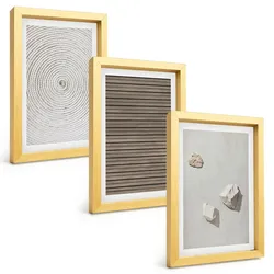 BILDER SET 3er Set - 20x30 cm Goldrahmen - Natürliche Texturen Holz Stein