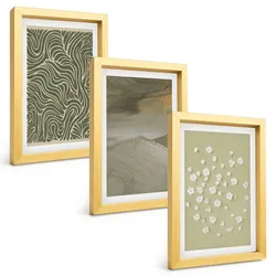 BILDER SET 3er Set - 20x30 cm Goldrahmen - Abstrakte florale Wellenmuster