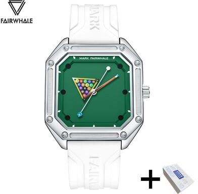 ModernMart Mens Sport Watch Waterproof Silicone Strap Green Billiards Dial Wristwatch white