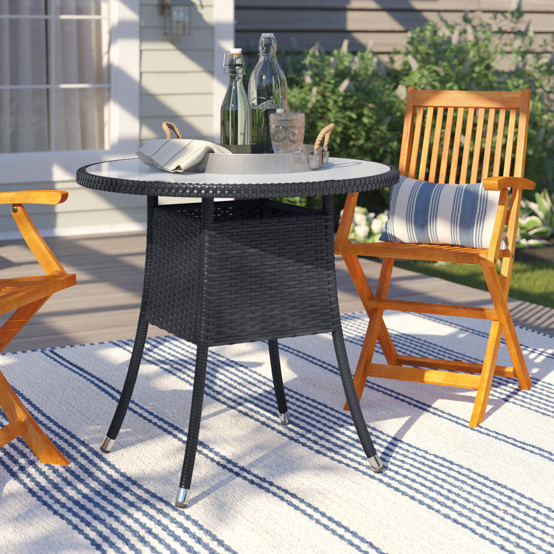 Three Posts Northup Round Glass Iron Outdoor with Umbrella Hole Dining Table - 80 cm W 80 cm D Black