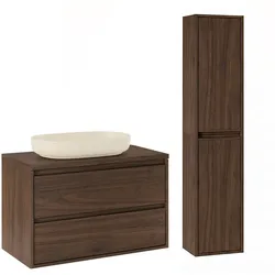 BADMÖBEL 80cm 2er-Set Dunkles Holz