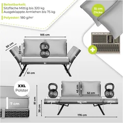 Kesser, Gartenbank, Gartenbank Gartensofa mit Liegefunktion 4-in-1 wetterfest mit Polstern