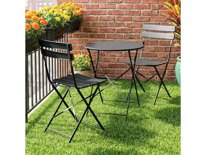 Outsunny Ensemble Bistro 3pcs Table Chaises Pliantes Métal Noir