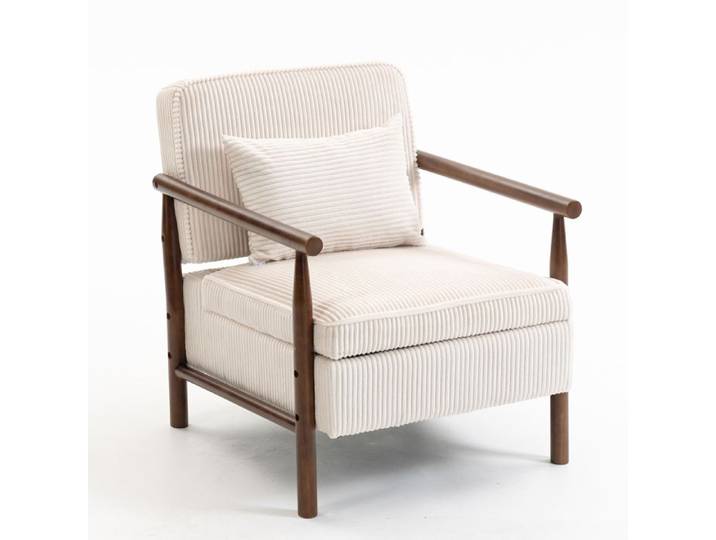 Fauteuil de salon en velours - fauteuil coffre - fauteuil scandinave - bois massif - pour salon/bureau/chambre - 83x66x73 - blanc