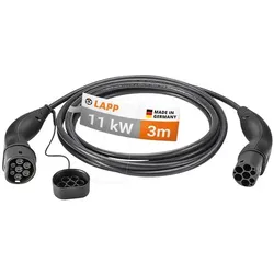 Lapp Mobility, Elektroauto Ladekabel, Ladekabel Typ 2, bis zu 11 kW, 3 m, schwarz (Typ 2, 11 kW, 20 A, 3 m)