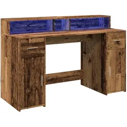 Helloshop26 - Schreibtisch Tisch Arbeitsplatz Computermöbel Arbeitszimmer mit LED-Beleuchtung Altholz Holzwerkstoff braun 02_0023435