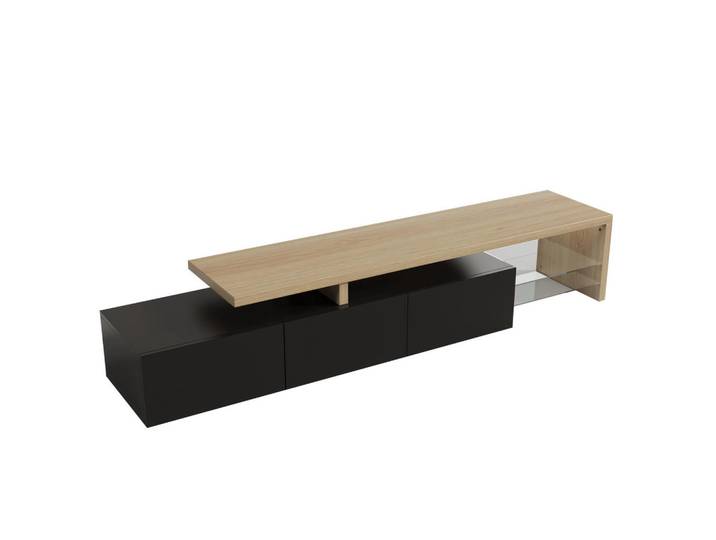 Shopentra Tv-Schrank Weiß-Holz mit LED-Licht & integrierter Ladefunktion, Schwarz, 39x42x200 cm, Wohnzimmer, TV Möbel, Lowboards, Lowboards stehend