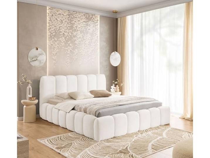 FURNISTAR Polsterbett MIA mit Bettkasten, Bett 180x200, Bubble Bett, Doppelbett mit Stauraum und Lattenrost, Boxspringbett-Optik, ohne Matratze, Schlafzimmer - Weiß