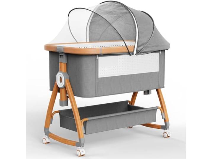 Beistellbett Baby,3 in 1 Reisebett Babybett 6 Fach Einstellbare Höhen mit Matratze und Räder Bremse Beistellbett für 0-6 Monate Hause und Reisen
