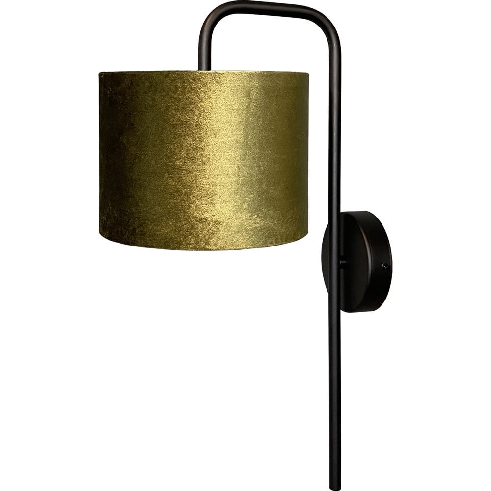 Masterlight Wandlamp Venus Zwart met Olijfgroene Stoffen Lampenkap