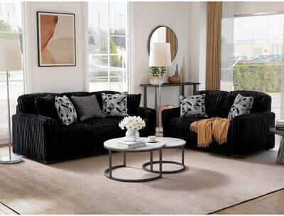 Roundhill Furniture Solenne 2-Piece Living Room Set, Oversized Sofa and Loveseat with Jumbo Corduroy Upholstery