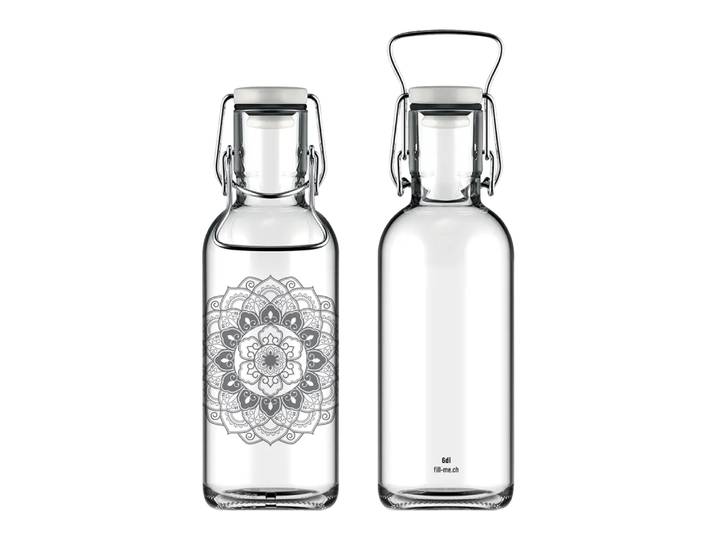 Flasche Mandala, Fill Me, dunkelgrau/transparent, Glas
