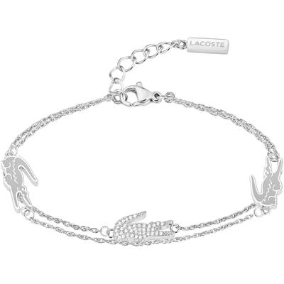 Gliederarmband LACOSTE "CROCODILE", silber (edelstahlfarben), Armbänder, Damen, 16,5cm, Edelstahl, Gliederarmband