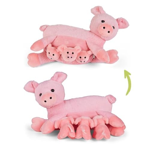 Mamanimals Varkensknuffeldier met 3 babyvarkens en magnetische sluiting
