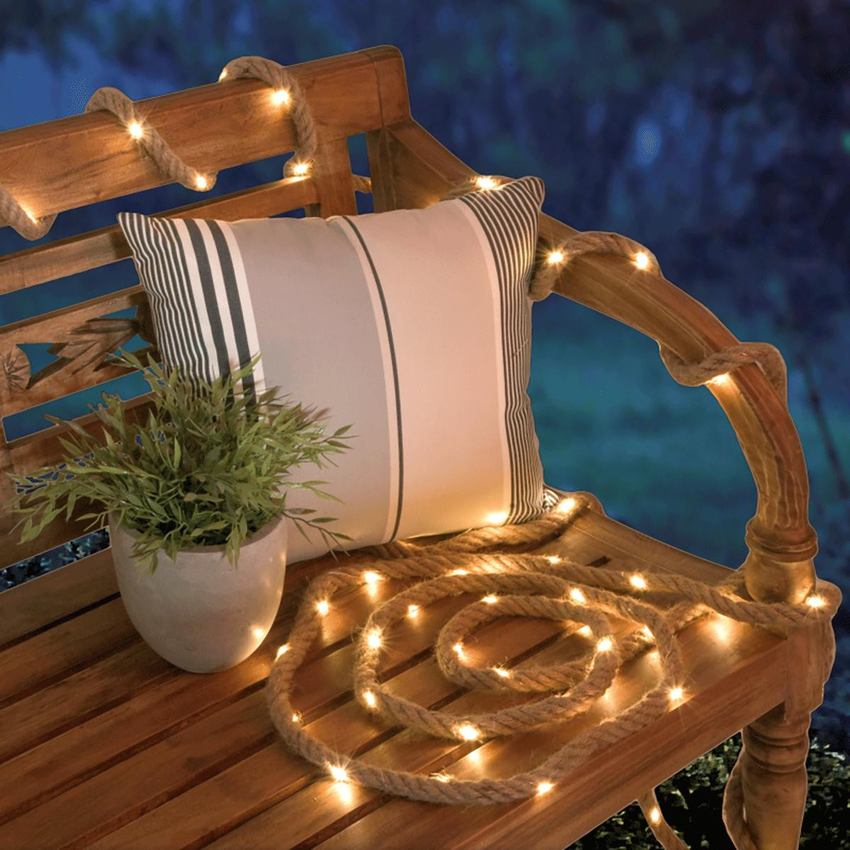 Garden Pleasure Único Decoratieve Hemp Touw Verlichting met Zonne-energie, Bruin