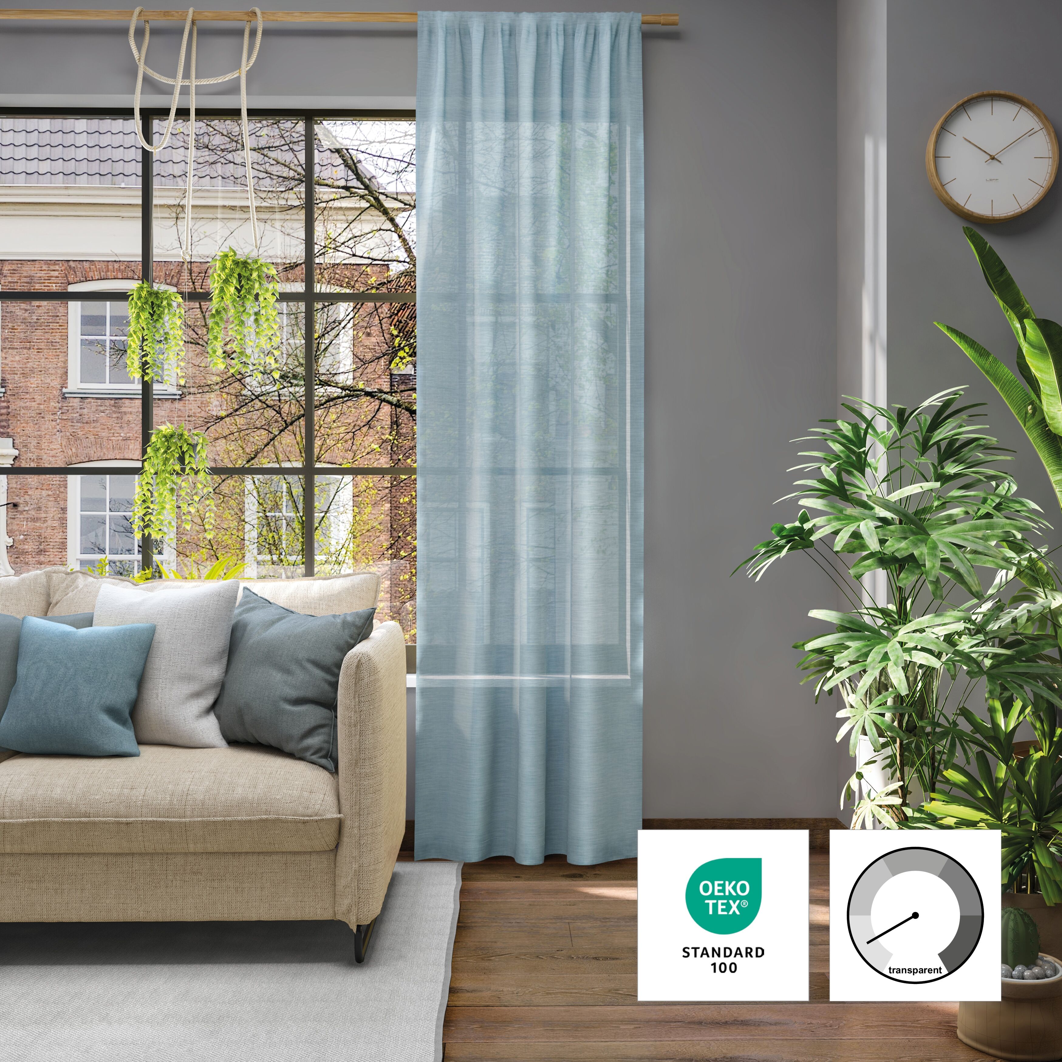 Neutex For You! Vorhang NEUTEX FOR YOU "Libre" Gr. 1, blau, B:142cm H:245cm, Jacquard, Polyester, Gardinen, Vorhang blau 245cm, Stangendurchzug, 142cm