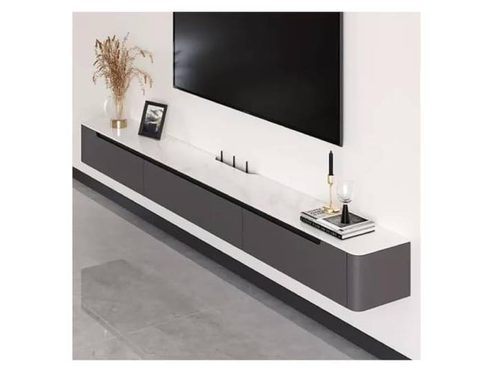 sideboard Schwimmender TV-Ständer Entertainment Center TV-Ständer aus Holz TV-Schrank mit Felsplatten-Arbeitsplatte und Schubladen for das Wohnzimmer