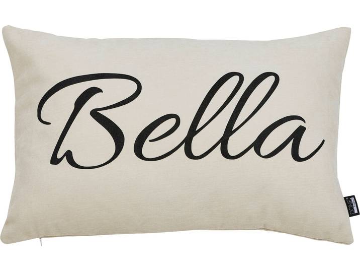 Dekokissen DONE. BELLA , beige (beige, schwarz, schriftzug), B:40cm L:60cm, Polyester, Dekokissen_Sitzkissen_Kissenhüllen, Dekokissen, Extra weiche Haptik