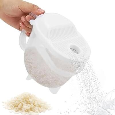 ModernMart Smart Drain Rice Washer Bowl With Handle And Fine Strainer For Grains, Fruits And Pasta Smart Drain Rice Washer Bowl With Handle And Fine Strainer For Grains, Fruits And Pasta