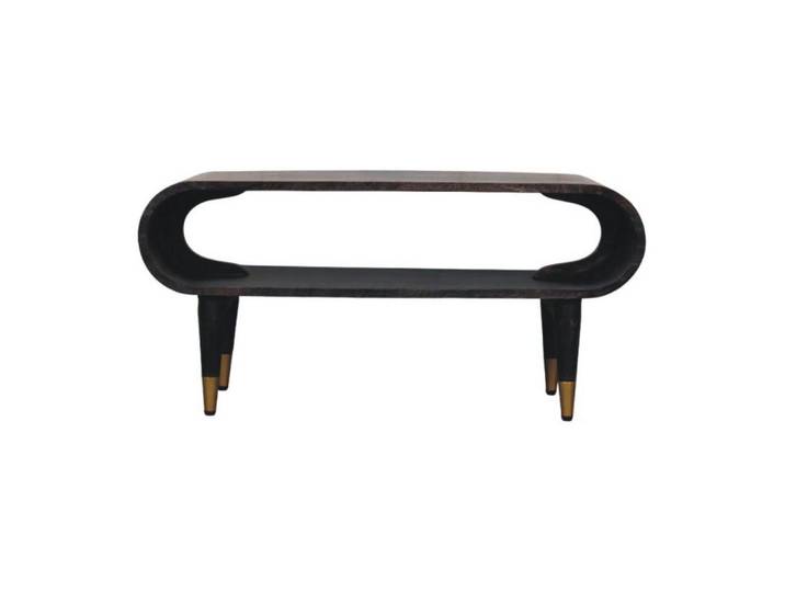 Artisan Furniture Tv-Möbel Geschwungte Kante, Offenes Fach und Messing-Akzente, Schwarz, Holz, Echtholz,Mangoholz, Holz Optik, Rechteckig, 90x42x35 cm, Wohnzimmer, TV Möbel, Lowboards, Lowboards stehend