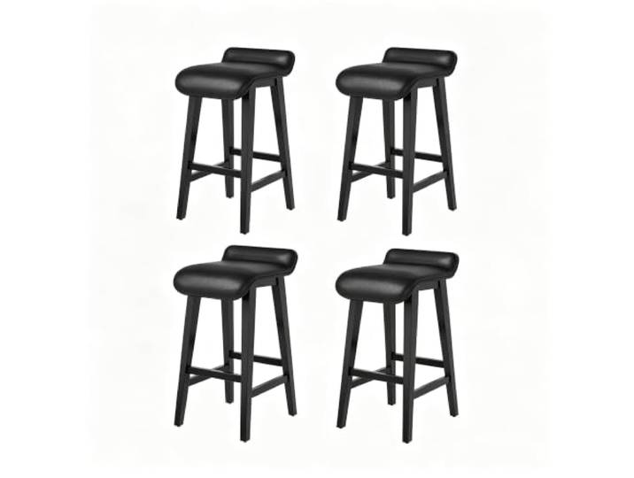 GarveeHome Barhocker 4er Set 66,5 cm Holz PU-Leder Sitzfläche Schwarz Breite Sitzfläche, Pflegeleicht, Holzfüße, Angenehme Polsterung, Tresen