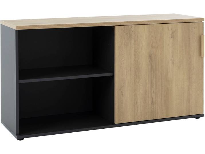 Lowboard GAMI ITALIC , braun (eiche bocage nachbildung, anthrazit), B:140cm H:75cm T:45cm, Spanplatte, Sideboards, Lowboard, Elegante Credenza, freistehend oder als Schreibtischrücklauf nutzbar