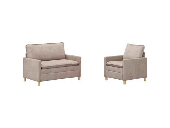 TEKGHUT Sofaset 2 STK. Beige Polyester Metallrahmen,abnehmbarer Bezug,Plüschkissen,Schaumstoff und Faser,rechteckige Form,klare Linien