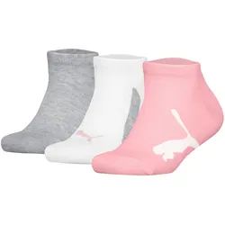 PUMA Kinder Sneakersocken, 3er Pack - BWT Sneaker 3P, Logos, einfarbig Grau/Weiß/Rosa / 39-42