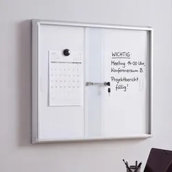 Schaukasten MCW-Q50, Magnettafel Whiteboard Memoboard Pinnwand, Aluminium abschließbar inkl. Zubehör 67x68x9cm