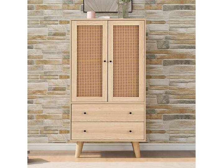 Ball & Cast Rattan-Kommode mit Schublade & Holztür mit Korbgeflechtrahmen - Für Küchen, Schlafzimmer & Wohnräume, Vintage-Braun