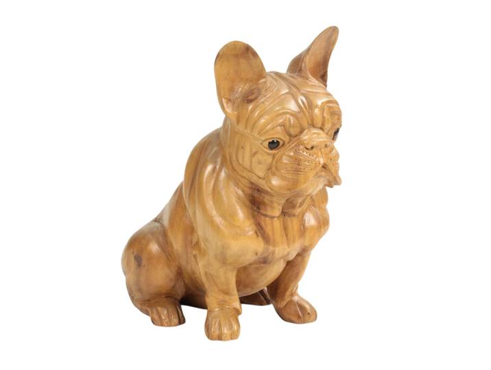 Chien sculpté en suar ( Bulldogs Francais Assis)