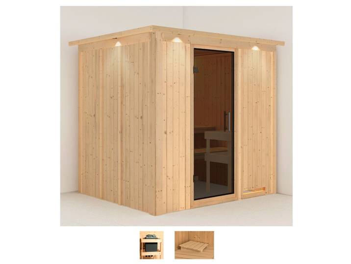 Sauna KARIBU Sodin , beige (naturbelassen), ohne Ofen, (ohne Ofen), Saunen, Sauna, ohne Ofen