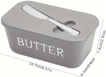 Inspire Picks Butter Dish With Lid And Knife Sealed Butter Storage Box With Built In Slicer gray