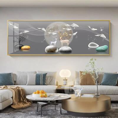 Uplift Essentials Chinese Style Golden Leaves & Sacred Deer Canvas Art style 9 16x47 In