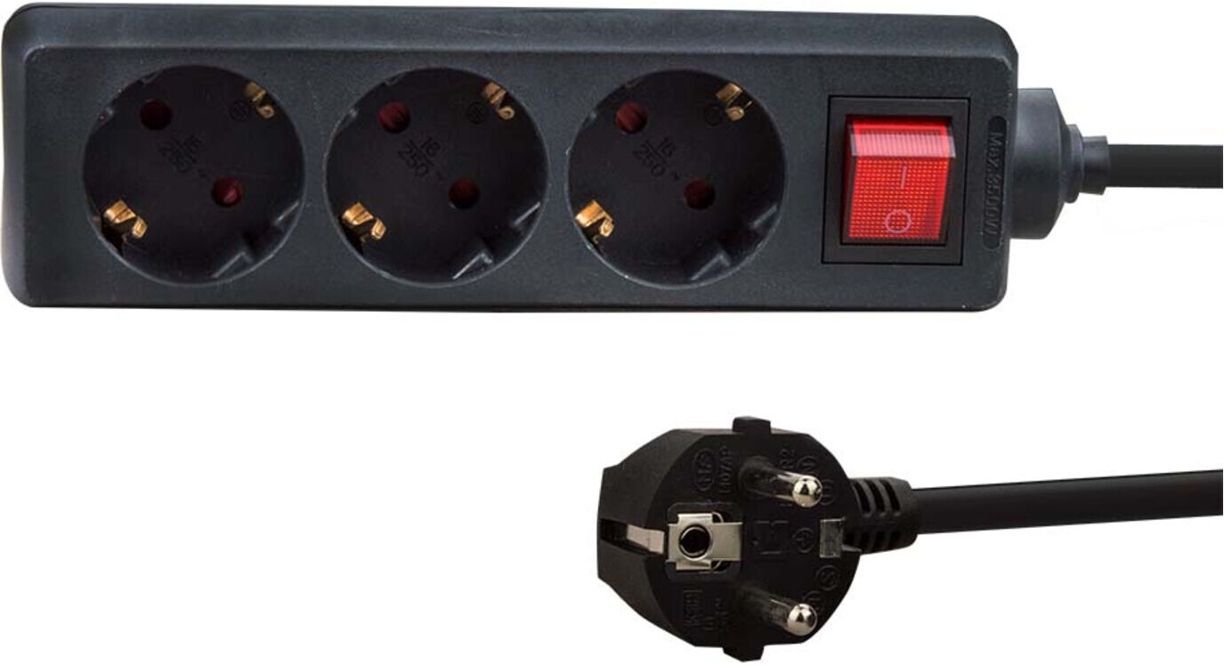 e+p Tischsteckdose 3-fach E 46 mit beleuchtetem Schalter schwarz (000160800000)