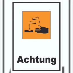 HB-Druck Schild Gefahrensymbol ätzend Achtung hochkant A6 Rückseite selbstklebend