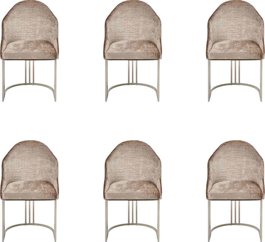 Set van 6 Luxus eetkamerstoelen met textielontwerp en metalen onderstel