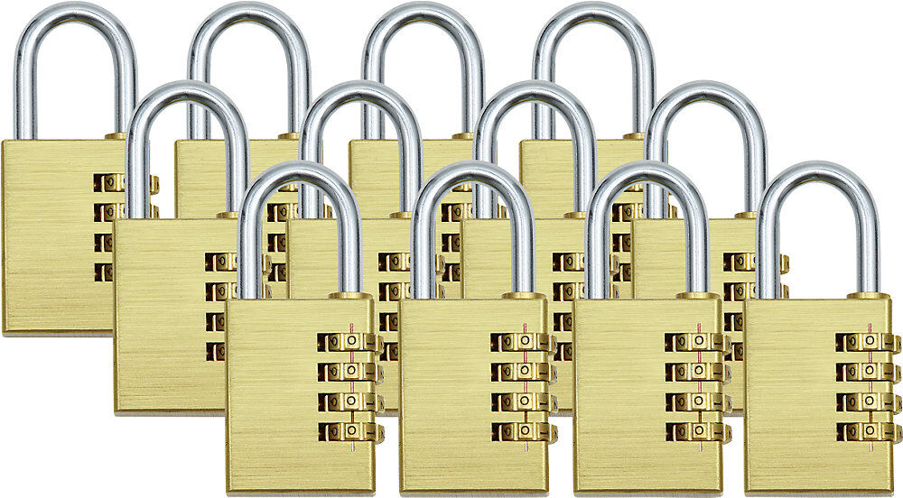 kaiserkraft Zahlenschloss, Messing, 4-stellig, VE 12 Stk, Bügelstärke 6,3 mm
