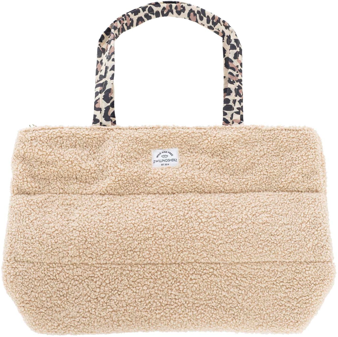 Shopper ZWILLINGSHERZ "Teddy Leo Classic", Damen, Gr. B/H/T: 50cm x 35cm, beige, Polyester, Taschen Shopper, Teddy-Material, Leo Henkel und Innenfutter, geräumig beige B/H/T: 50cm x 35cm