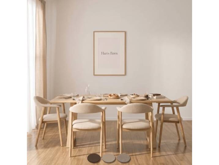 Haris Børn® Esszimmerstühle mit Holzbeinen (4er Set) Beige - Polsterstuhl mit Armlehne - Premium Esstisch Stühle & Wohnzimmer Stühle - Moderner Esszimmerstuhl 30 Tage risikofrei testen