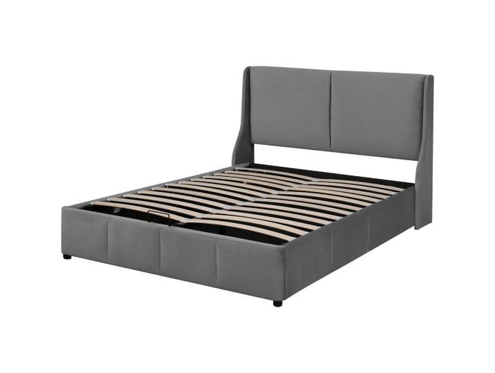 Flieks Polsterbett 140x190 Ohrform Kopfteil Hydraulisch Grau, 140x190 cm, Schlafzimmer, Betten, Polsterbetten