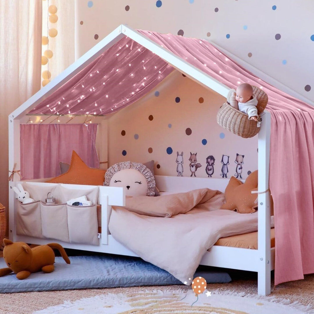 East Urban Home Cotton Muslin Handmade Bed Canopy, 135 X 360Cm, Pink Pink