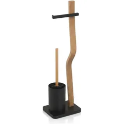 Relaxdays, Toilettenbürste, - WC Garnitur Holz & Metall, Schwarz/Hellbraun, 78,5 x 23 x 18 cm